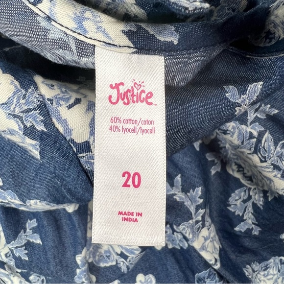 Justice | Girl’s Floral Blue Chambray Cap Short Sleeve Dress Tunic - Picture 7 of 10